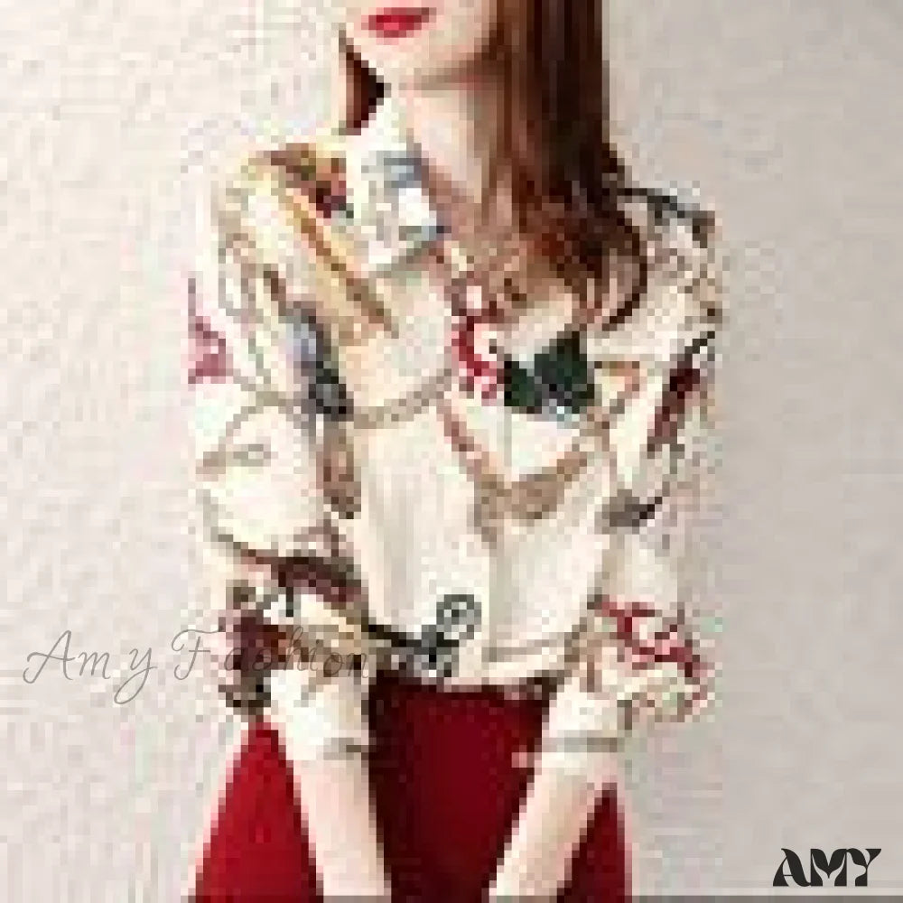 Amy Fashion - Chiffon Turn-Down Collar Long Sleeve Vintage Shirt White / S