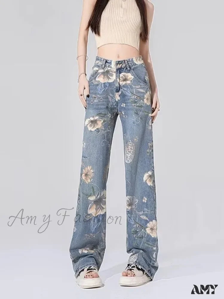 Amy Fashion - Children’s High Waist Straight Tube Loose Wide Leg Trendy Spliced With Old Zippers