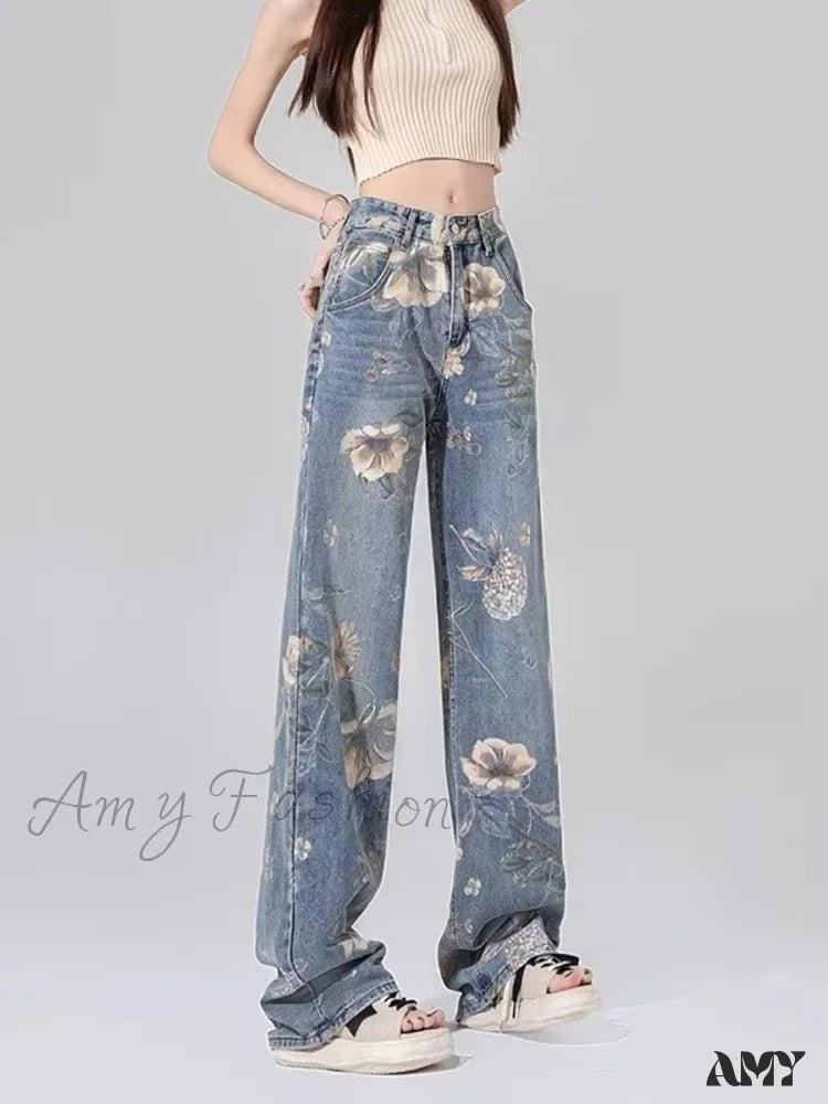 Amy Fashion - Children’s High Waist Straight Tube Loose Wide Leg Trendy Spliced With Old Zippers