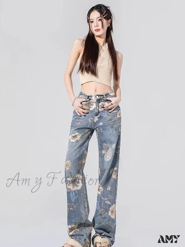 Amy Fashion - Children’s High Waist Straight Tube Loose Wide Leg Trendy Spliced With Old Zippers