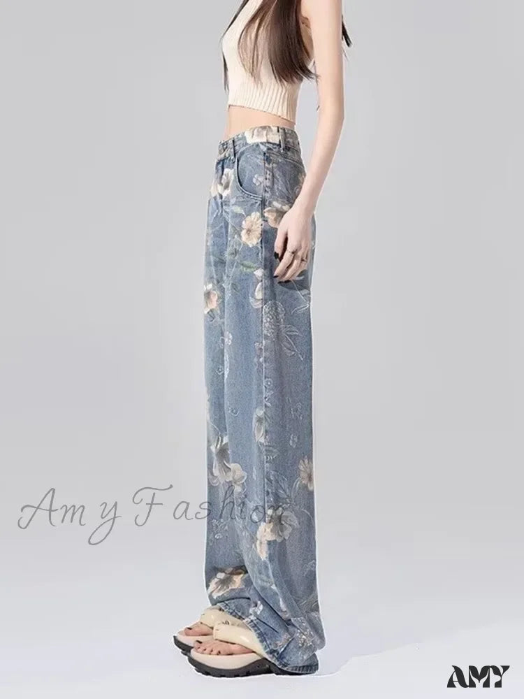 Amy Fashion - Children’s High Waist Straight Tube Loose Wide Leg Trendy Spliced With Old Zippers