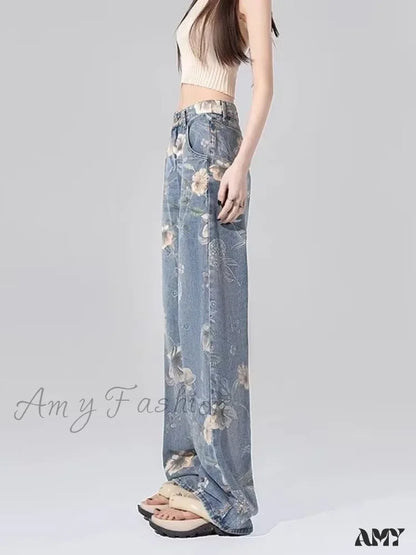 Amy Fashion - Children’s High Waist Straight Tube Loose Wide Leg Trendy Spliced With Old Zippers