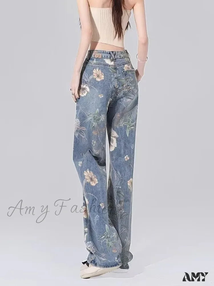 Amy Fashion - Children’s High Waist Straight Tube Loose Wide Leg Trendy Spliced With Old Zippers