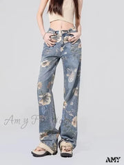 Amy Fashion - Children’s High Waist Straight Tube Loose Wide Leg Trendy Spliced With Old Zippers