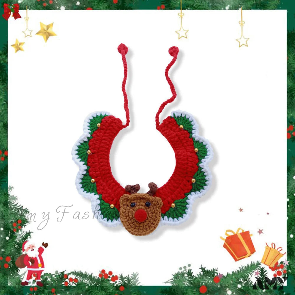Amy Fashion - Chrismas Photo Accessories Hand Woven Cat Dog Bibs Elk / 15-20Cm