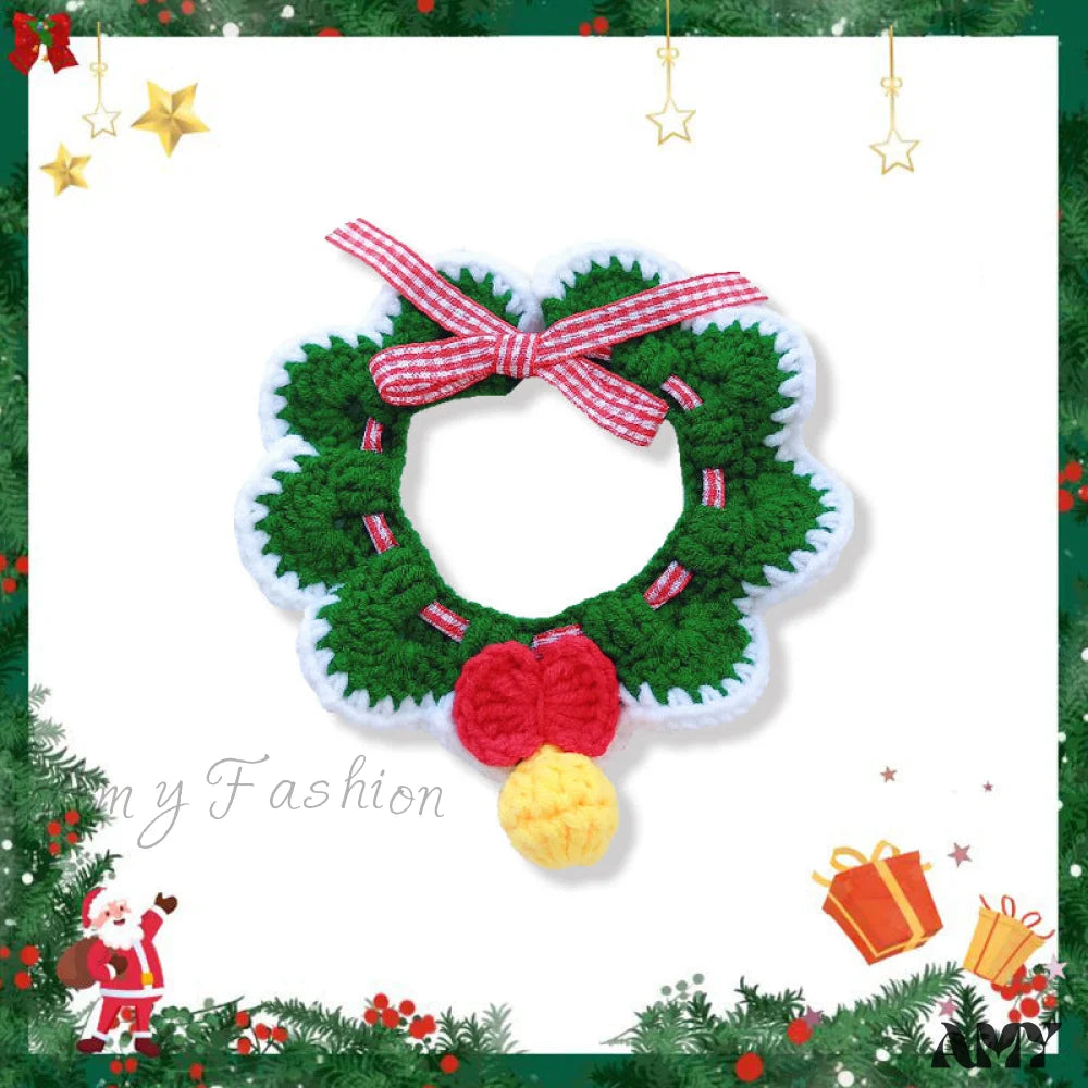 Amy Fashion - Chrismas Photo Accessories Hand Woven Cat Dog Bibs Green Silent Bell / 15-20Cm