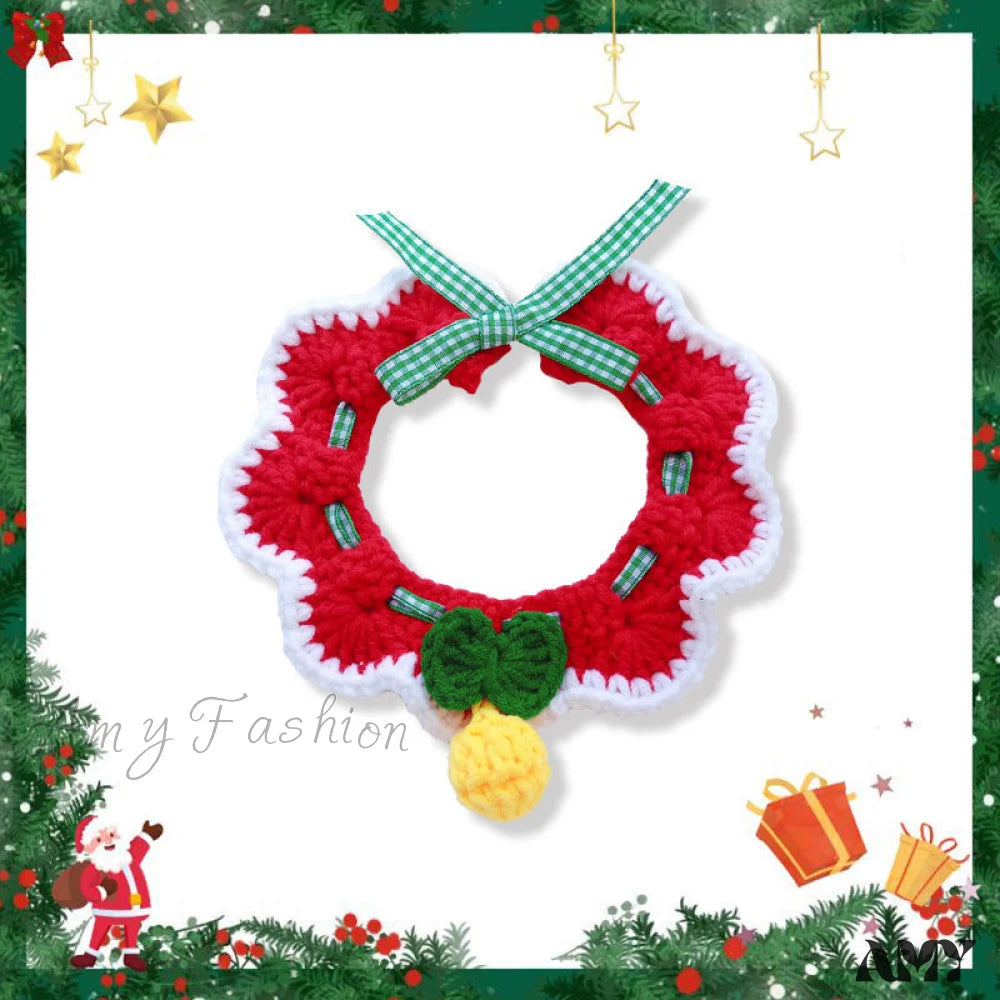 Amy Fashion - Chrismas Photo Accessories Hand Woven Cat Dog Bibs Red Silent Bell / 15-20Cm