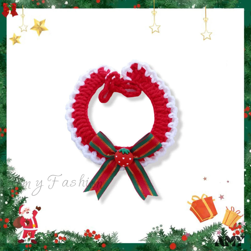 Amy Fashion - Chrismas Photo Accessories Hand Woven Cat Dog Bibs Strawberry Bowknot / 15-20Cm