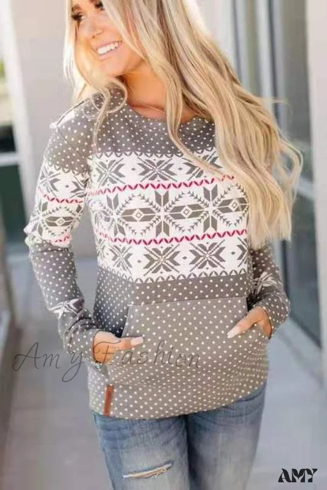 Amy Fashion - Christmas Classic Deer Printed Knitted Sweater Gray / S