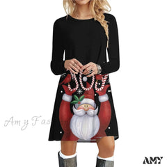 Amy Fashion - Christmas Deer Long Sleeve 3D Print Mini Dress