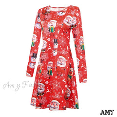 Amy Fashion - Christmas Deer Long Sleeve 3D Print Mini Dress Cxlyq042 / S