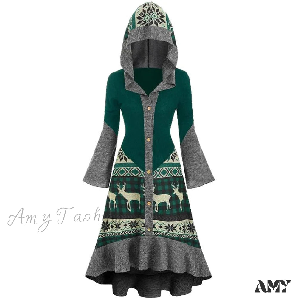 Amy Fashion - Christmas Hooded Vintage Long Sleeve Vestidos Mujer