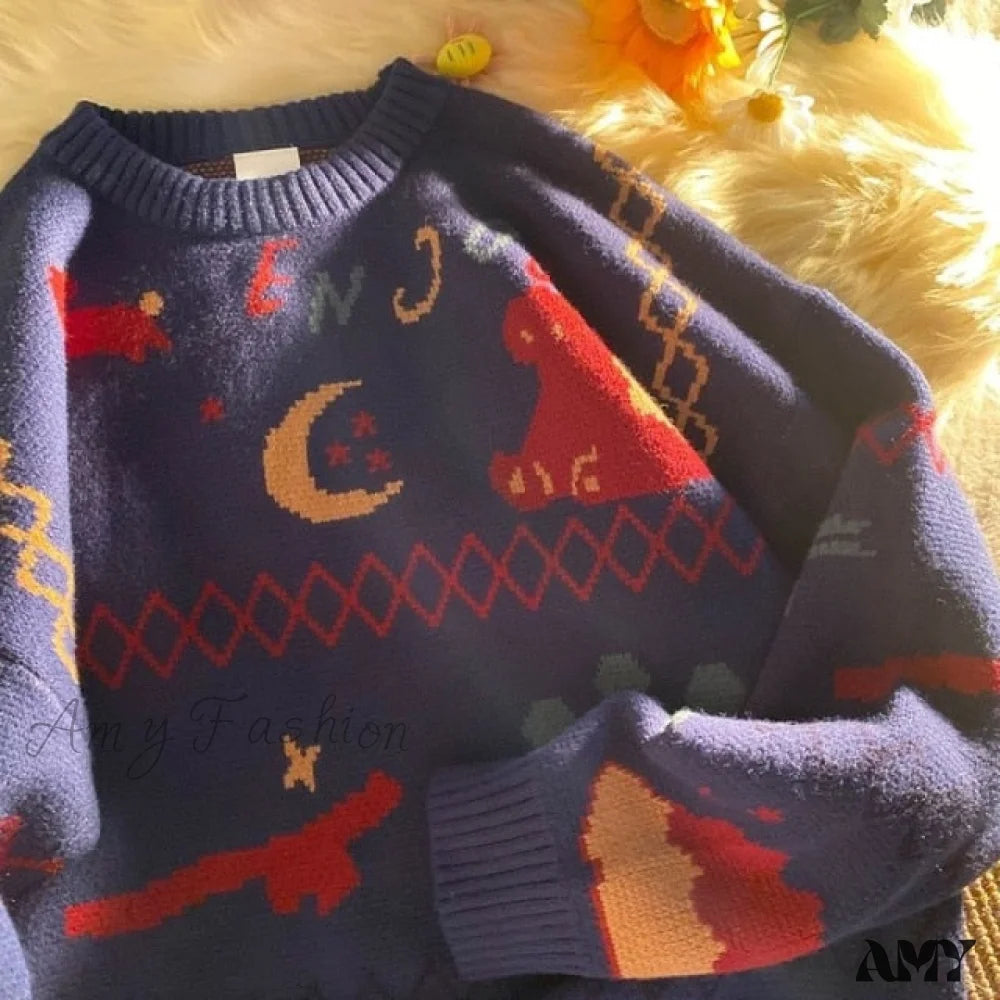 Amy Fashion - Christmas Knitted Kawaii Clothes Sweater Blue / S45Kg