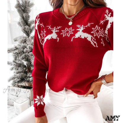 Amy Fashion - Christmas Knitted Long Pullover Sweater