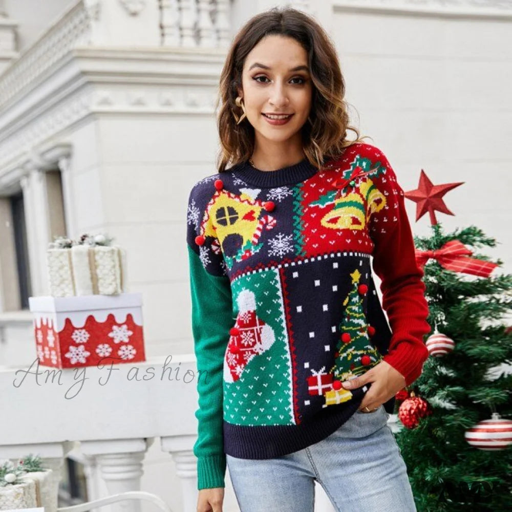 Amy Fashion - Christmas Little Snowflake Knitted Sweater S