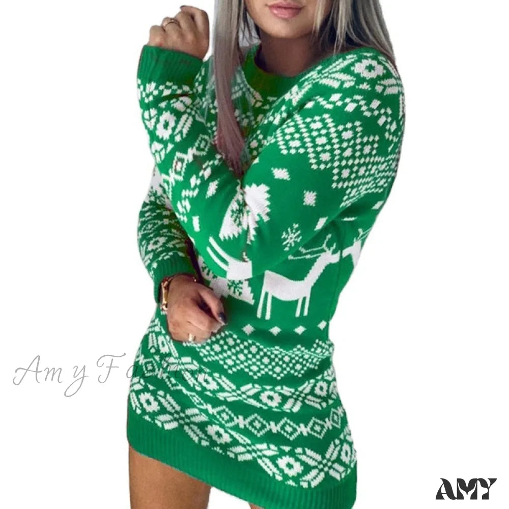 Amy Fashion - Christmas Long Sleeve Round Neck Knitted Pullover