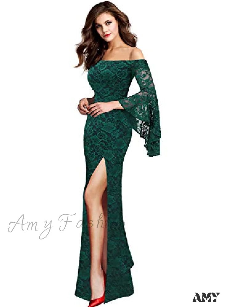 Amy Fashion - Christmas Off Shoulder Bell Sleeve Formal Evening Maxi Dress