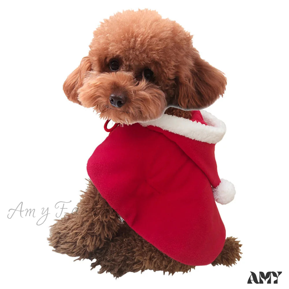 Amy Fashion - Christmas Pet Cat Winter Cloak Red / S