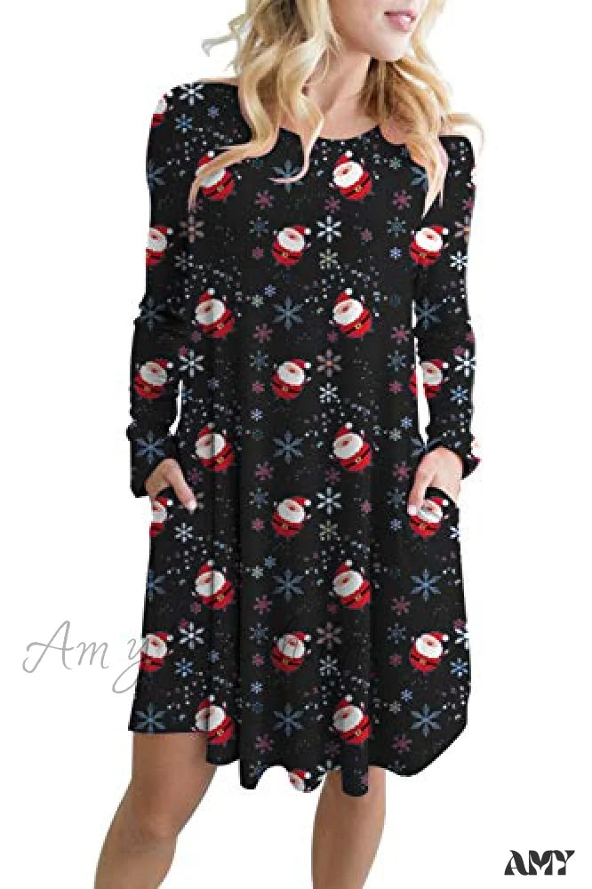 Amy Fashion - Christmas Print Pullover Flared A Line Dress