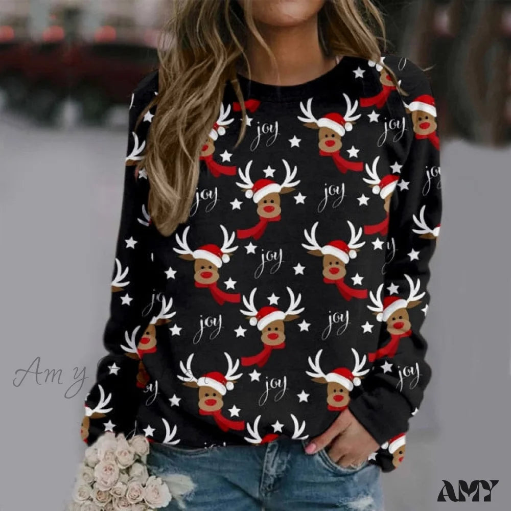 Amy Fashion - Christmas Pullover Sweater Top Black / S