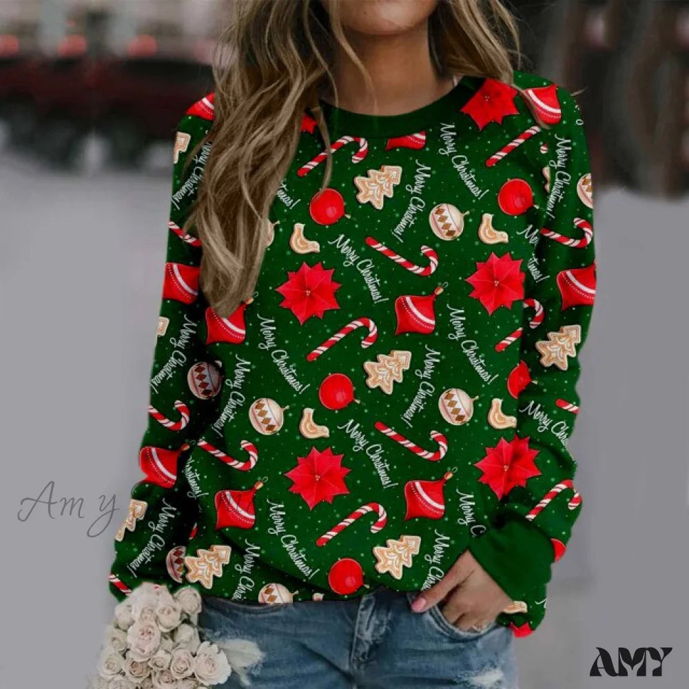 Amy Fashion - Christmas Pullover Sweater Top Green / S