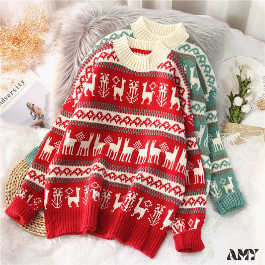 Amy Fashion - Christmas Red Deer Sweater