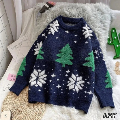 Amy Fashion - Christmas Red Deer Sweater Black / One Size