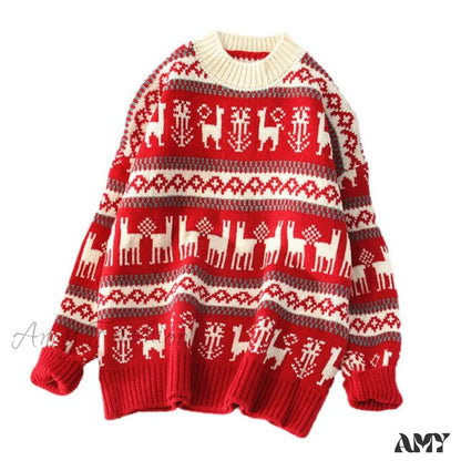 Amy Fashion - Christmas Red Deer Sweater / One Size