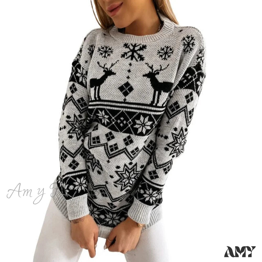 Amy Fashion - Christmas Santa Snowflake Sweaters Black / S