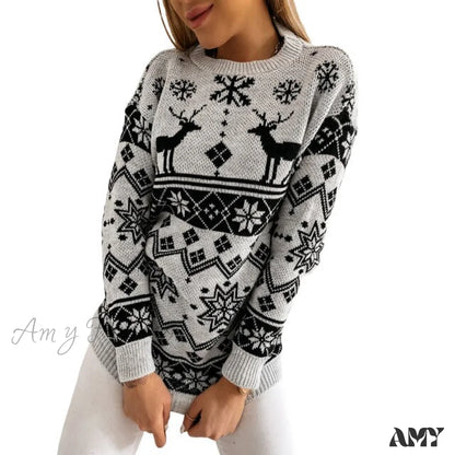 Amy Fashion - Christmas Santa Snowflake Sweaters Black / S