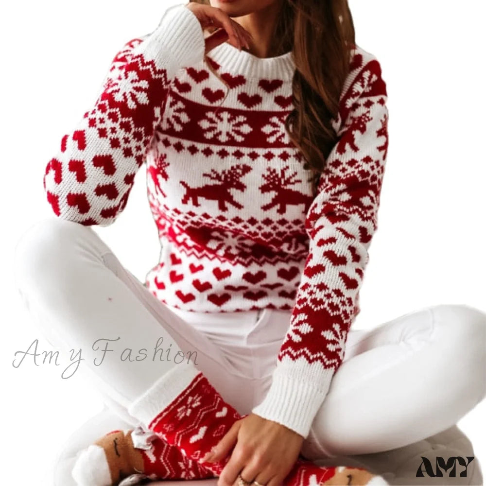 Amy Fashion - Christmas Santa Snowflake Sweaters Red 3 / S