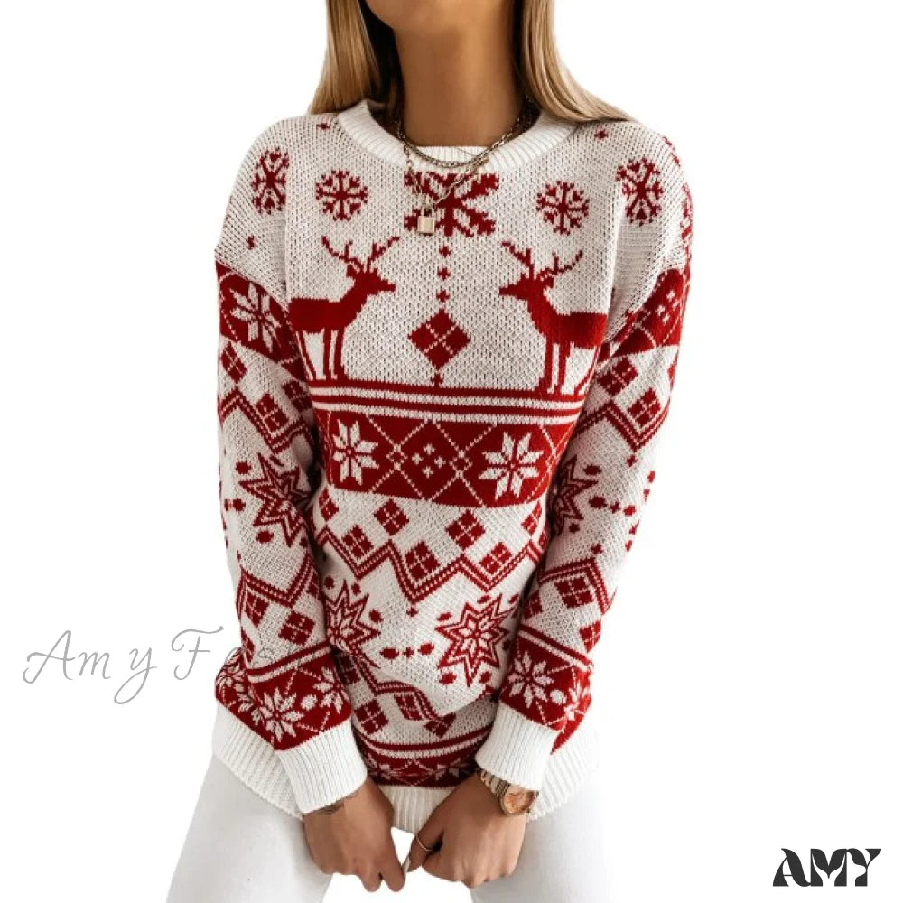 Amy Fashion - Christmas Santa Snowflake Sweaters Red 4 / S