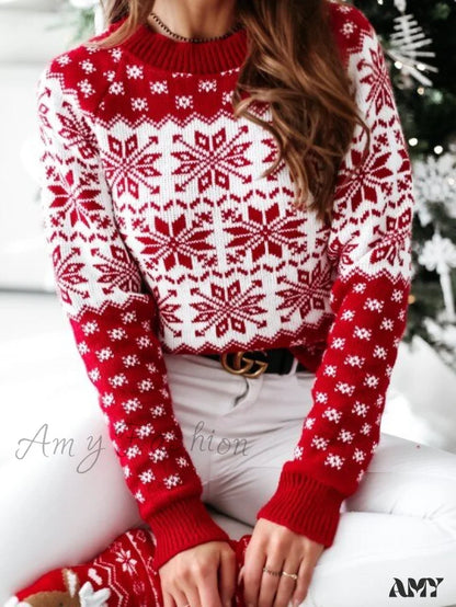 Amy Fashion - Christmas Santa Snowflake Sweaters White / S