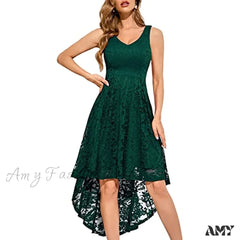 Amy Fashion - Christmas Vintage Floral Lace Sleeveless Formal Swing Dress V Neck-Green / X-Large