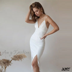 Amy Fashion - Churses Sexy Deep V-Neck Backless Spaghetti Strap Dress