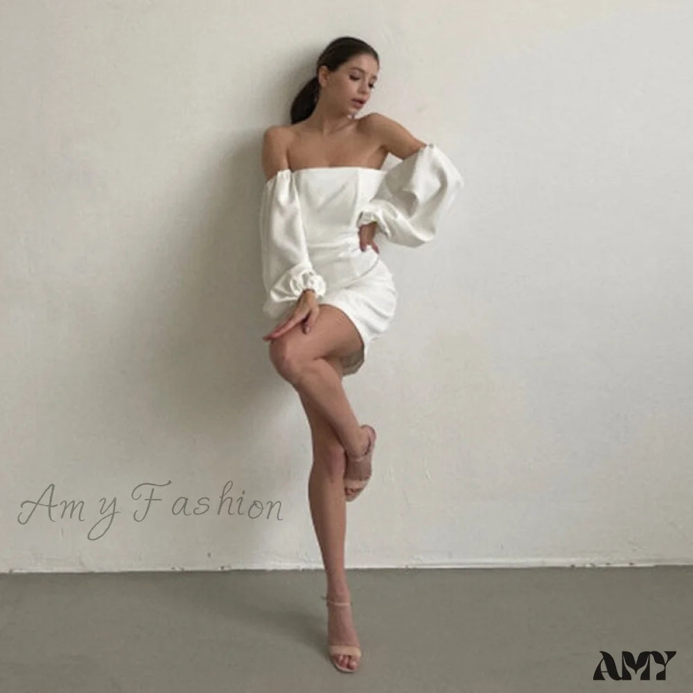 Amy Fashion - Churses Sexy Off The Shoulder Bodycon White Dress