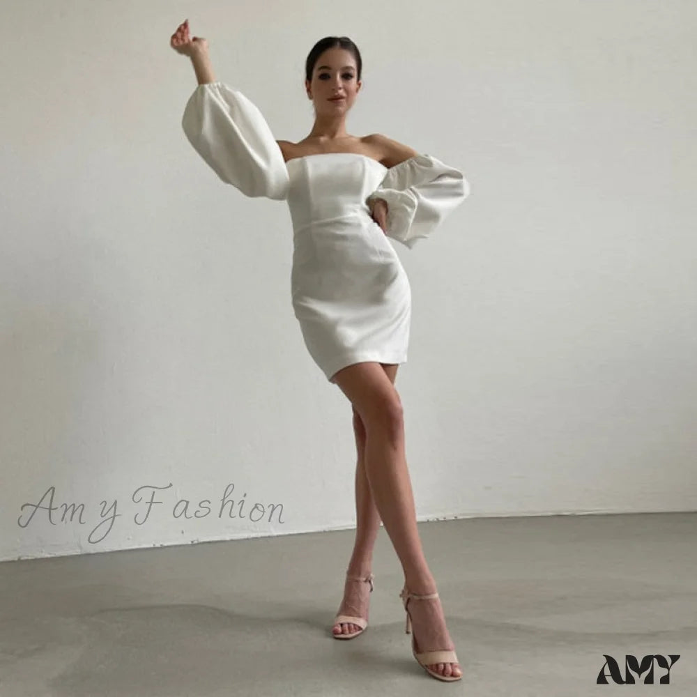 Amy Fashion - Churses Sexy Off The Shoulder Bodycon White Dress