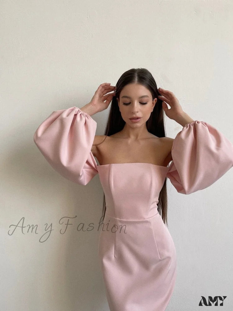 Amy Fashion - Churses Sexy Off The Shoulder Bodycon White Dress Pink / S