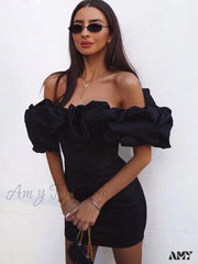 Amy Fashion - Classic Elegant Party Club Wear Slim Fit Bodycon Dress Black / L