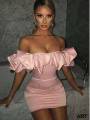 Amy Fashion - Classic Elegant Party Club Wear Slim Fit Bodycon Dress Pink / M