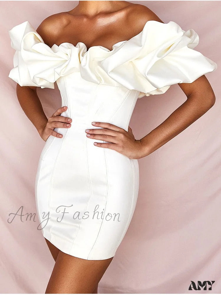 Amy Fashion - Classic Elegant Party Club Wear Slim Fit Bodycon Dress White / S
