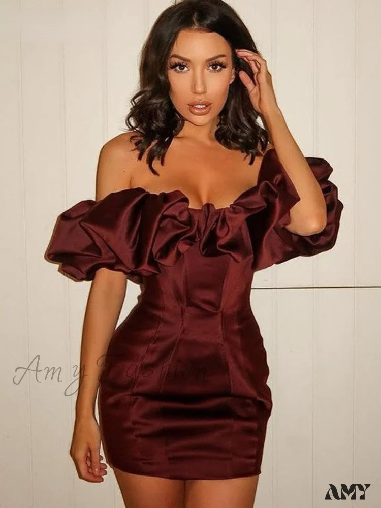 Amy Fashion - Classic Elegant Party Club Wear Slim Fit Bodycon Dress Winered / S