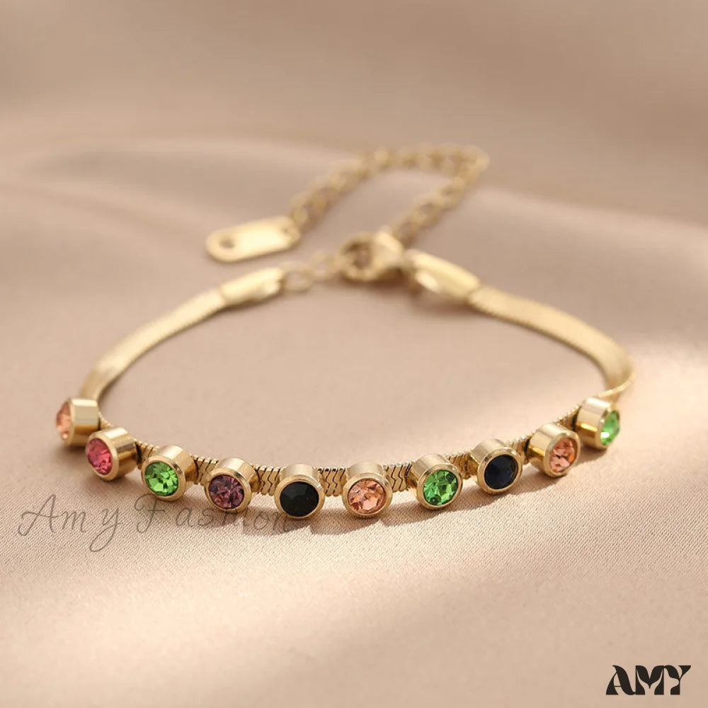 Amy Fashion - Colorful Diamond Snake Chain Bracelet