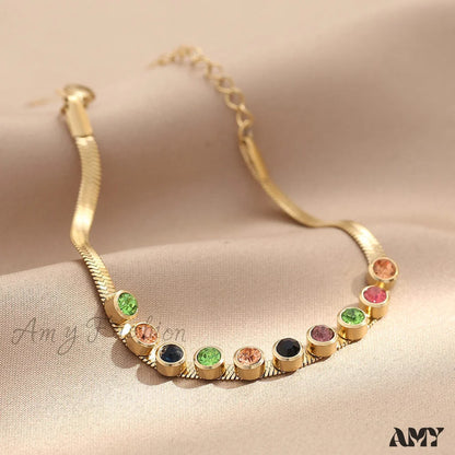 Amy Fashion - Colorful Diamond Snake Chain Bracelet