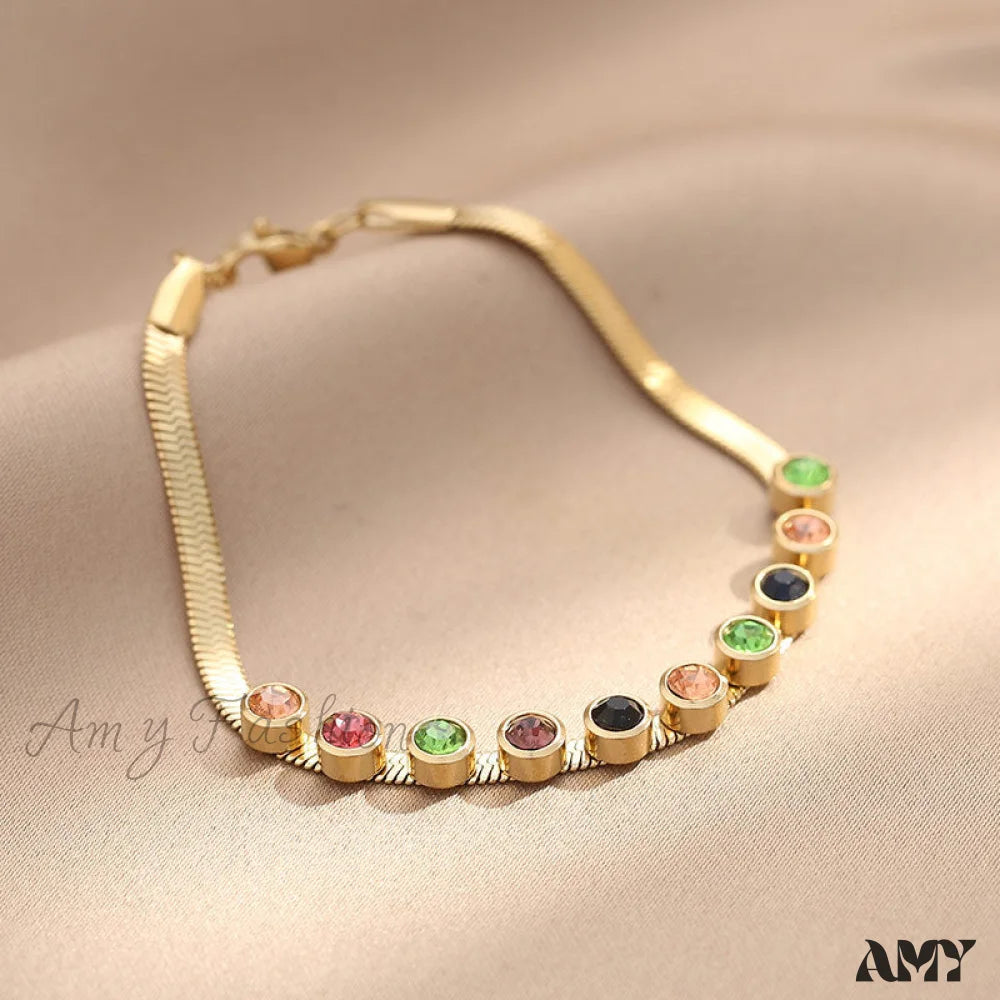 Amy Fashion - Colorful Diamond Snake Chain Bracelet