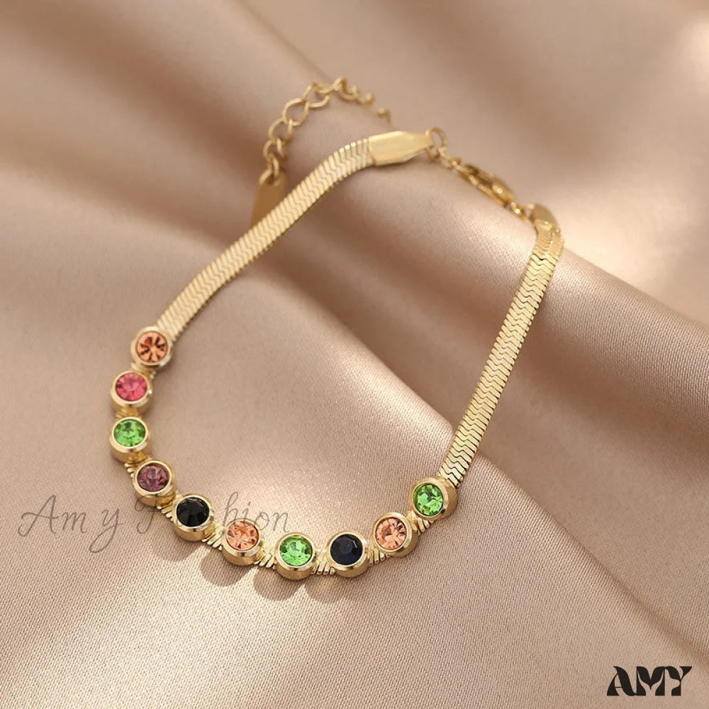 Amy Fashion - Colorful Diamond Snake Chain Bracelet Gold