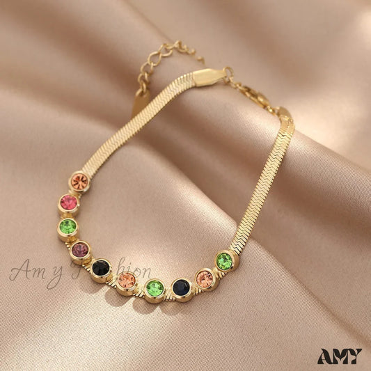 Amy Fashion - Colorful Diamond Snake Chain Bracelet Gold