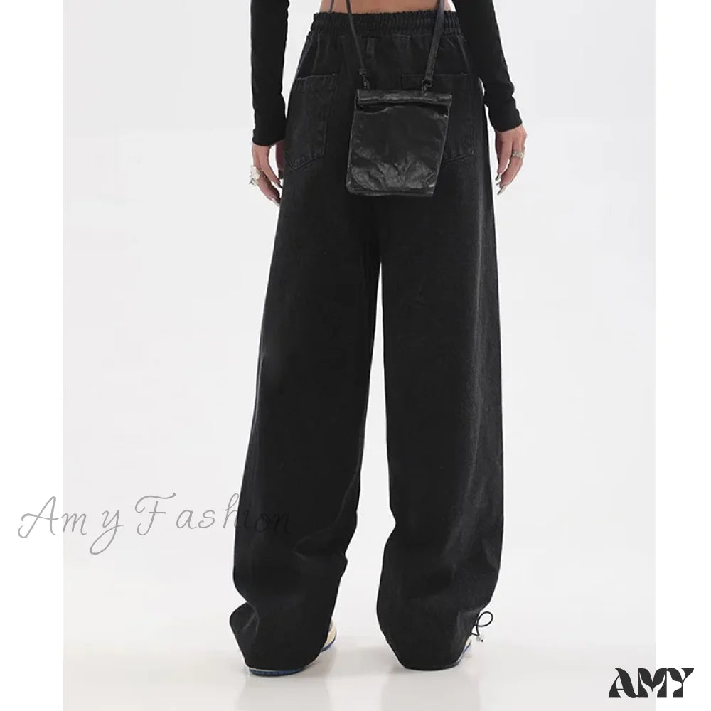 Amy Fashion - Contrast Color Women High Waist Straight Cropped Street Drawstring Tie Up Sweatpants