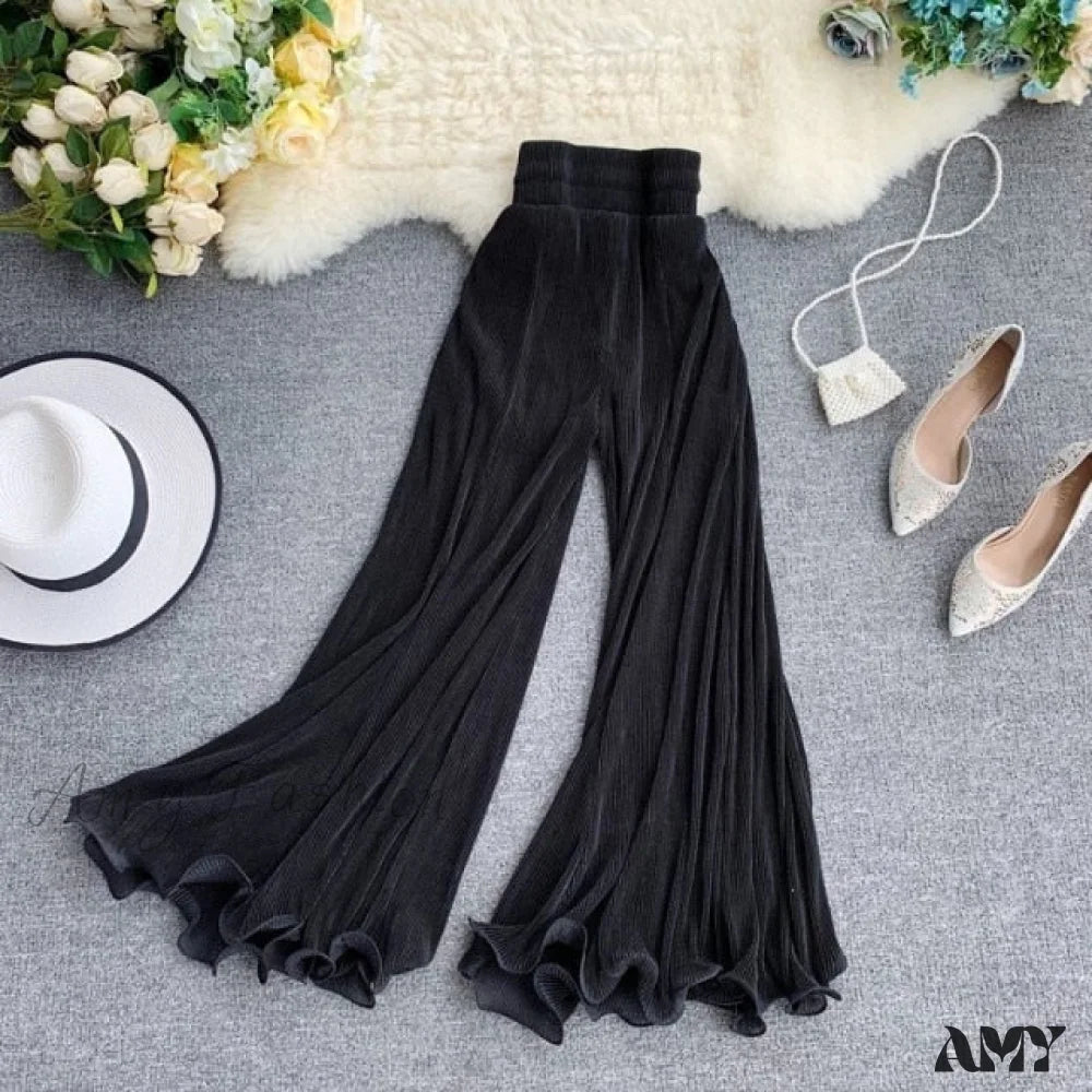 Amy Fashion - Cool High Waist Pleated Pants Black / M