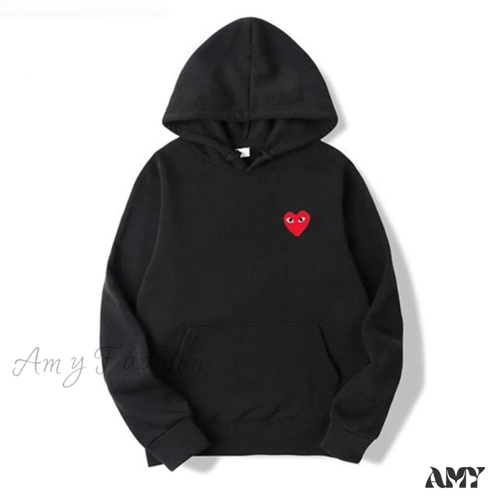 Amy Fashion - Cotton Heart-Eye Printed Fall/Winter Casual Hoodies D / S